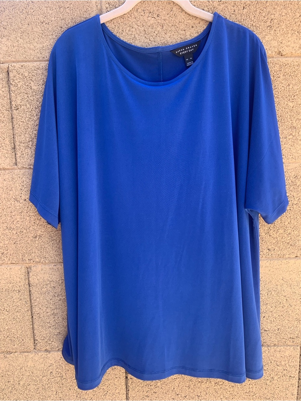 Susan Graver Short-Sleeve Crewneck Top in Cobalt Blue XL